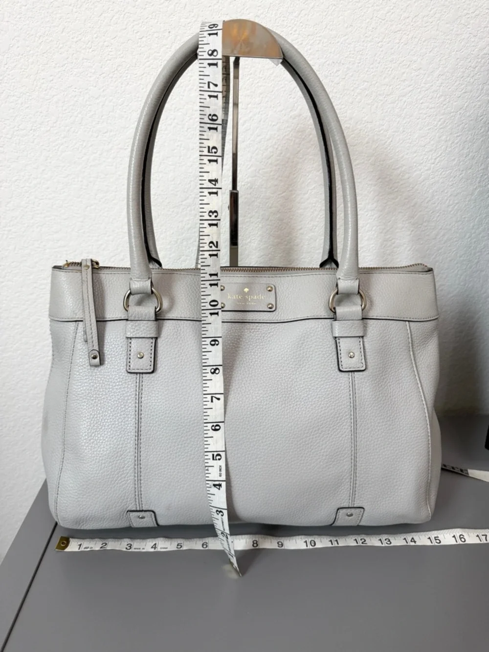 Kate Spade Teegan Berkshire Road Dove Gray Pebbled Leather Satchel Tote.